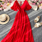 Red v neck chiffon dress fashion dress  1063