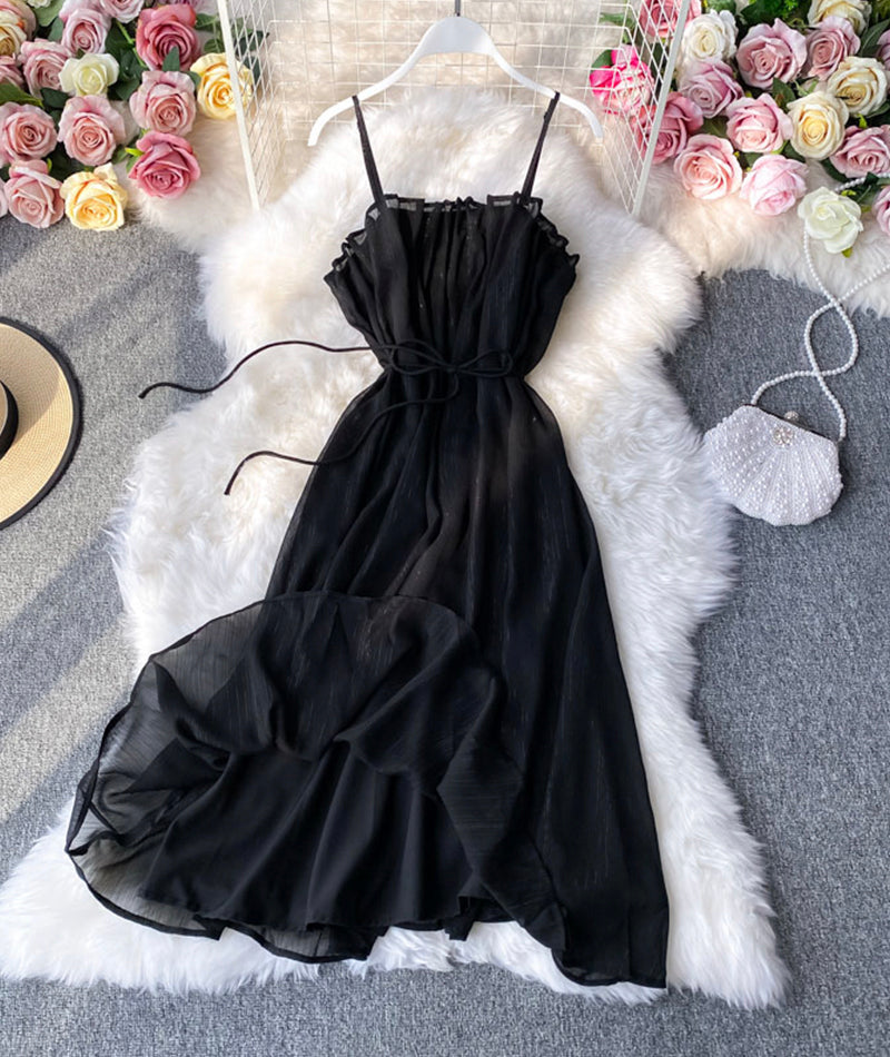 Black A line soft chiffon dress  1062