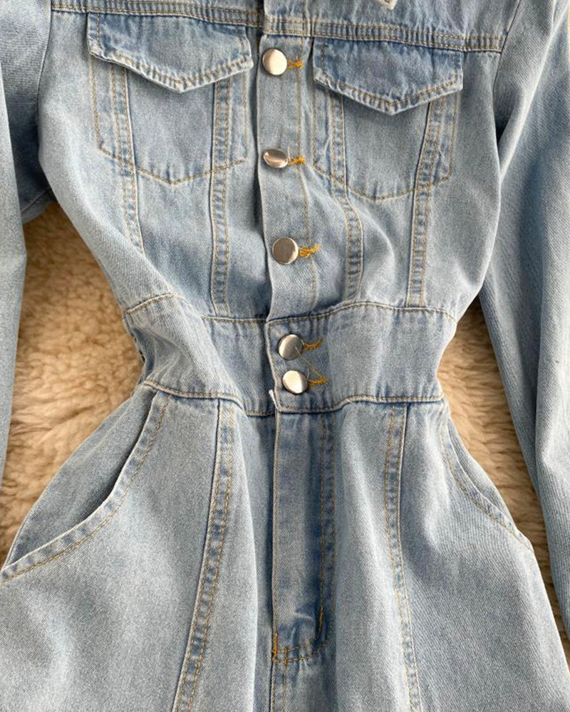 Stylish denim backless dress long sleeve dress  1019
