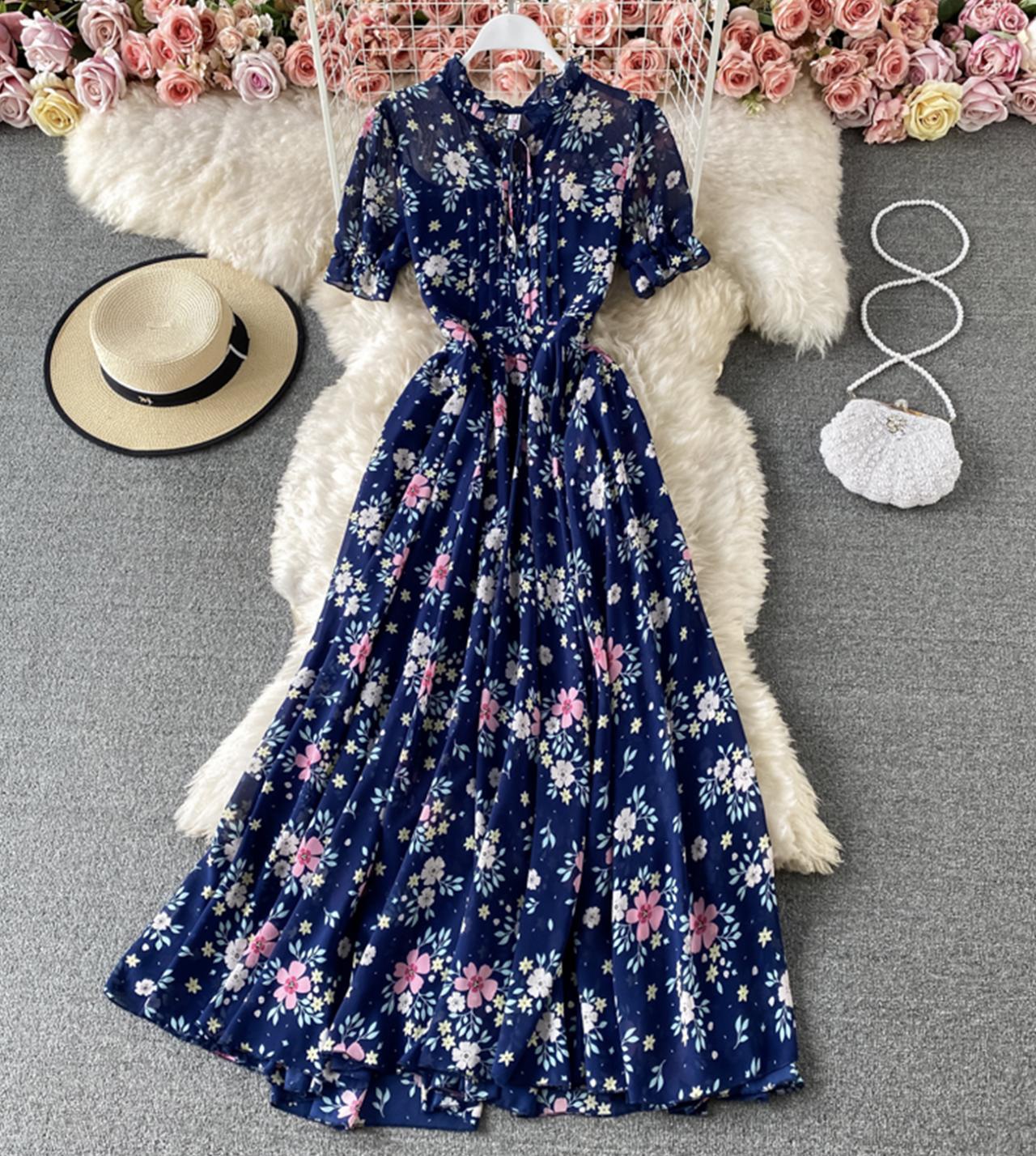 Cute A line floral dress fashion dress  801