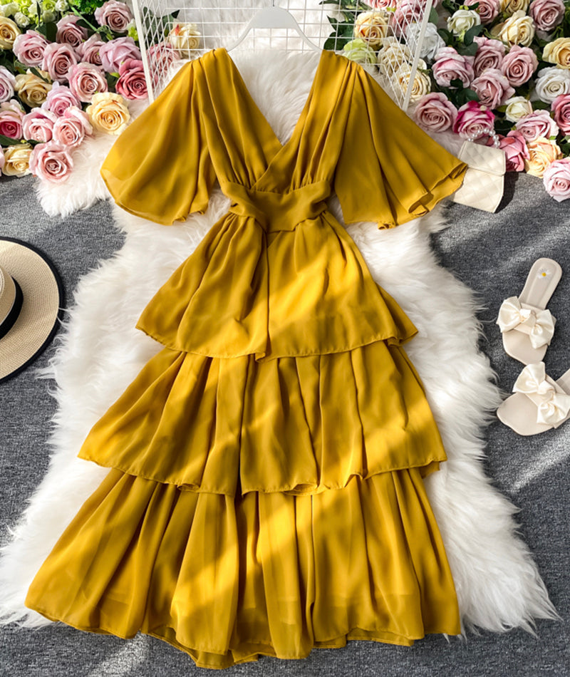 Lovely A line v neck chiffon dress  940