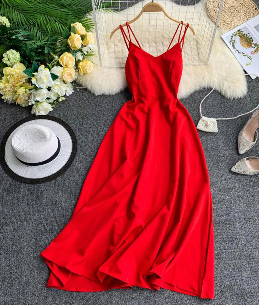 Einfaches A-Linien-Kleid mit V-Ausschnitt, modisches Kleid 888