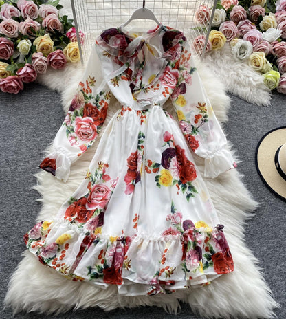 Robe fleurie élégante à manches longues 778