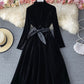 Schwarzes Samt-Langarmkleid Partykleid 890