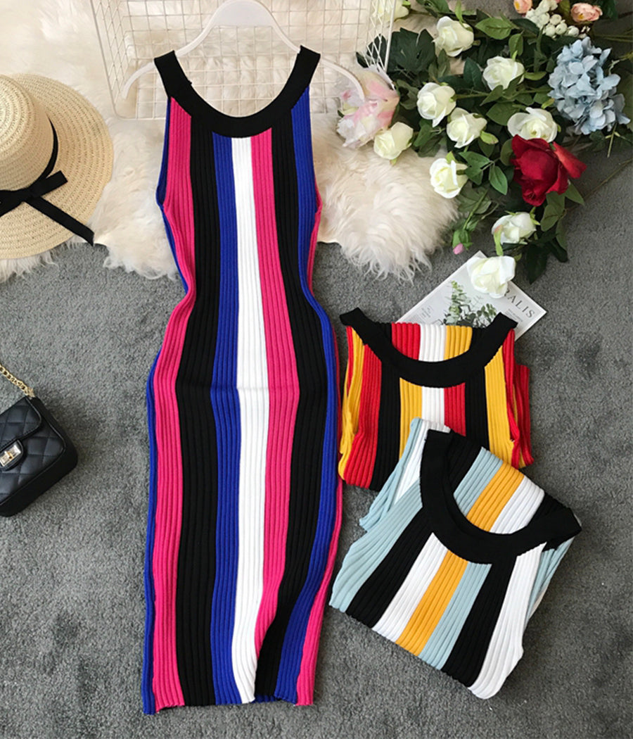 Stylish striped sleeveless knit dress  1192