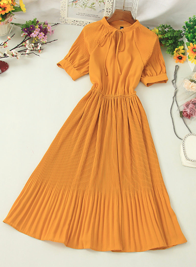 Simple A line pleated dress fashion girl short sleeve dress  1204