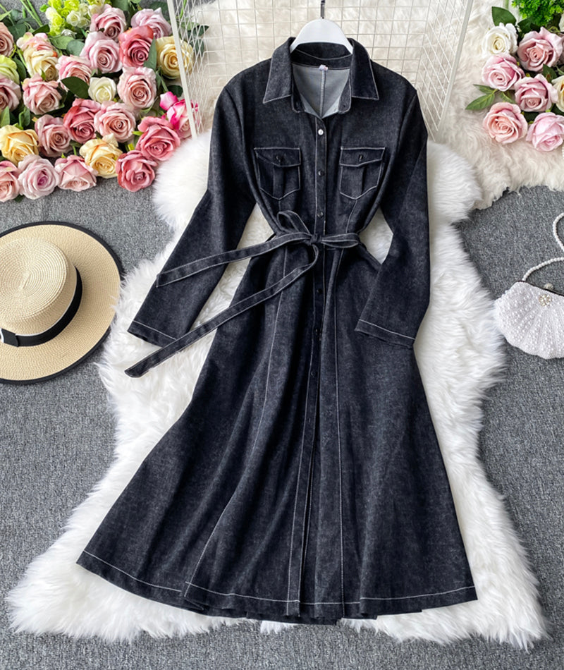 Stylish long-sleeved denim dress women's dress  1057