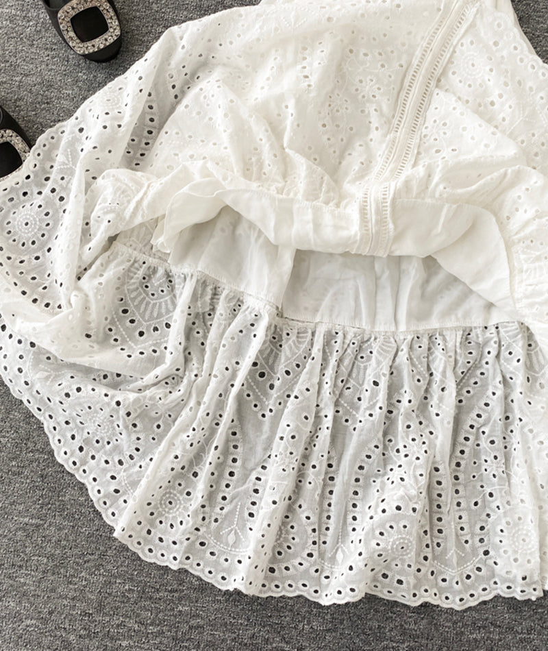White v neck short sleeve dress fashion dress  1074