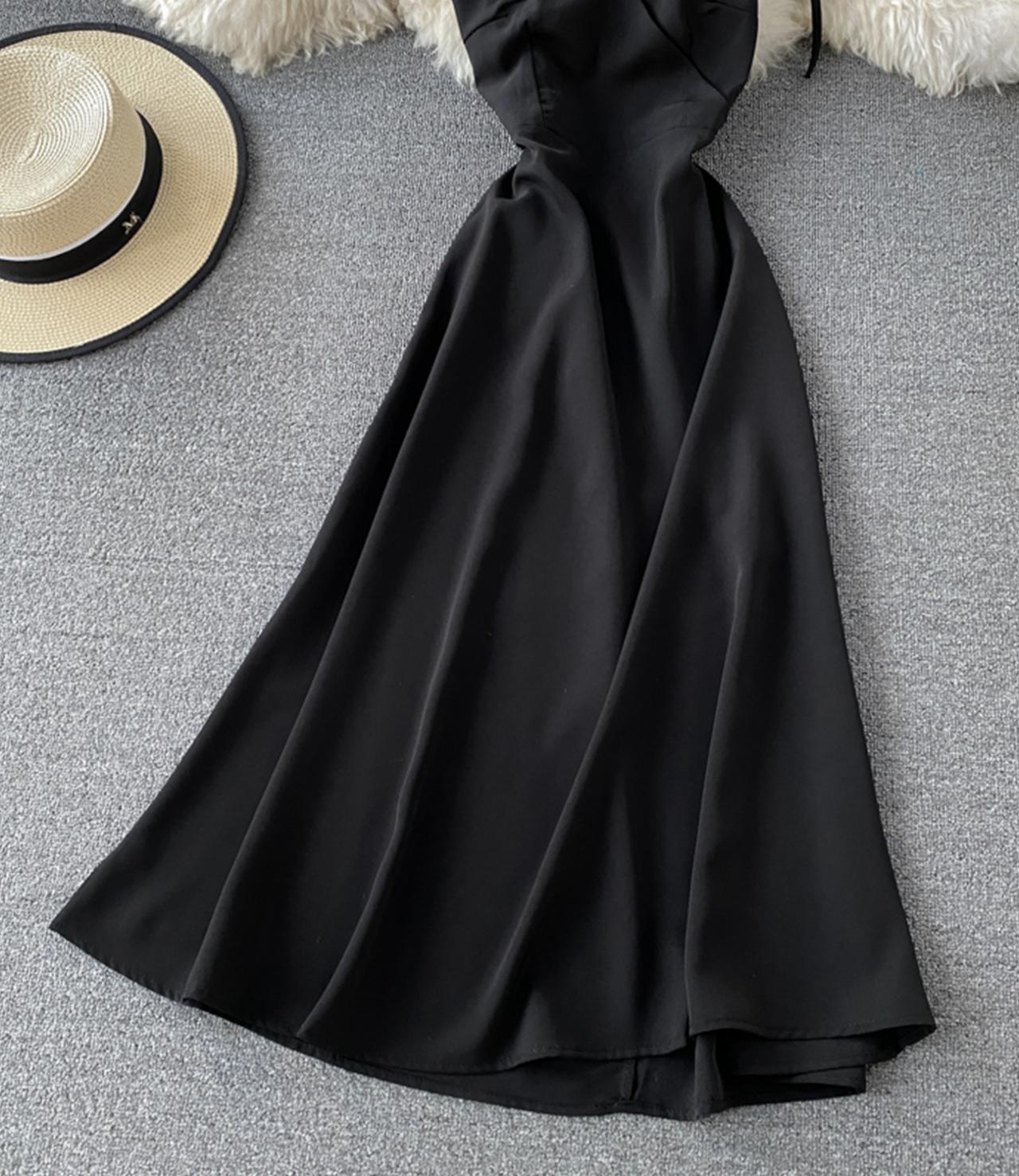 Simple v neck lace up dress A line dress  761