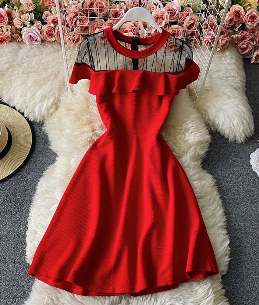 Cute A line see through dress short dress  887