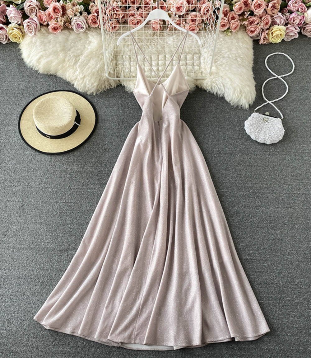 Glänzendes kurzes Kleid mit V-Ausschnitt Modekleid 861