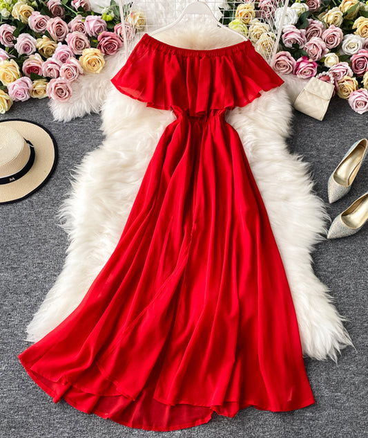 Rotes Chiffonkleid in A-Linie Modekleid 1064