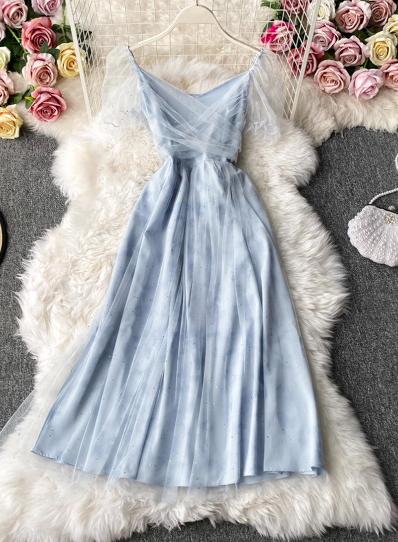 Robe courte d'été en tulle rose 1047