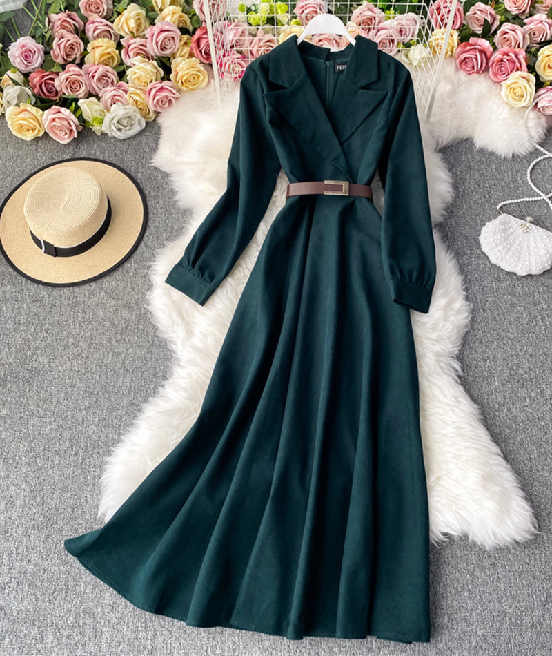 Elegantes Cord-Langarmkleid A-Linien-Kleid 982 