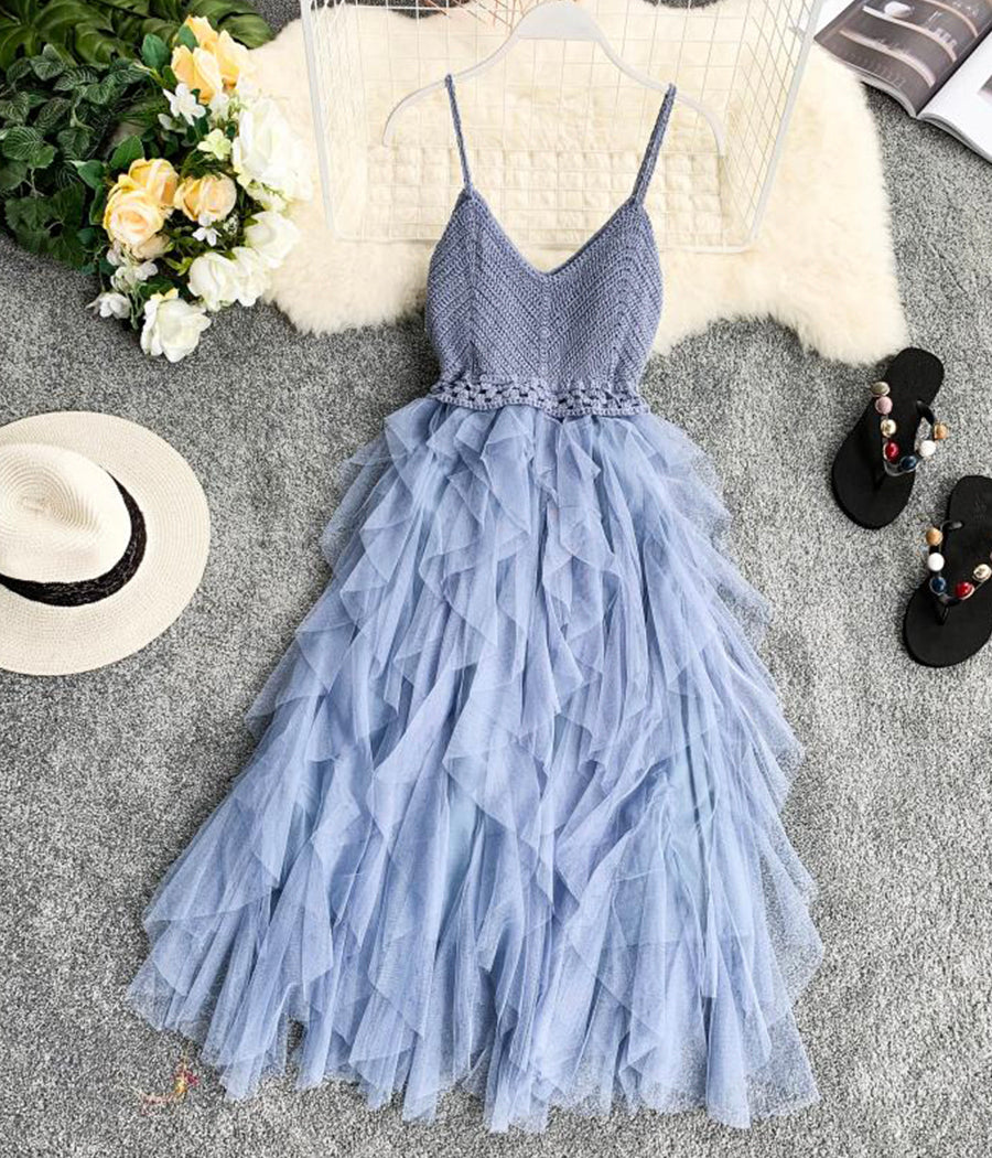 Spaghetti Straps Ruffle Midi Dress  1289