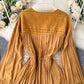 Vintage v neck pleated dress long sleeve dress  1033