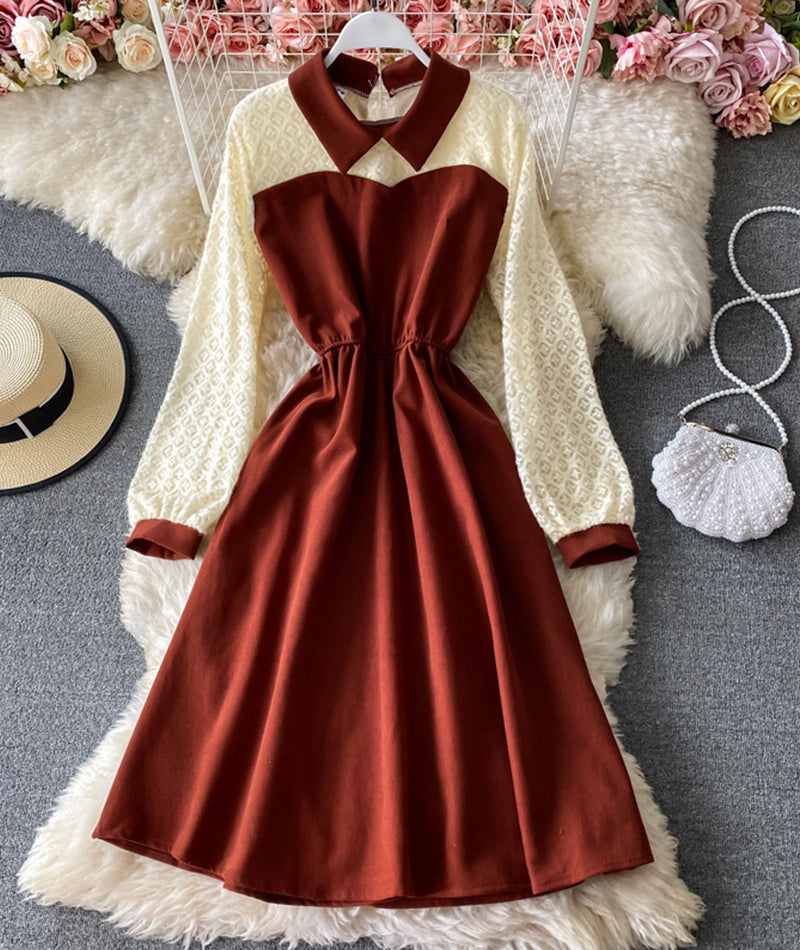 Robe mignonne à manches longues en coupe A, robe tendance 928