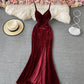 Burgunder langes Samtkleid 753