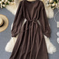 Retro round neck long sleeve dress  1020