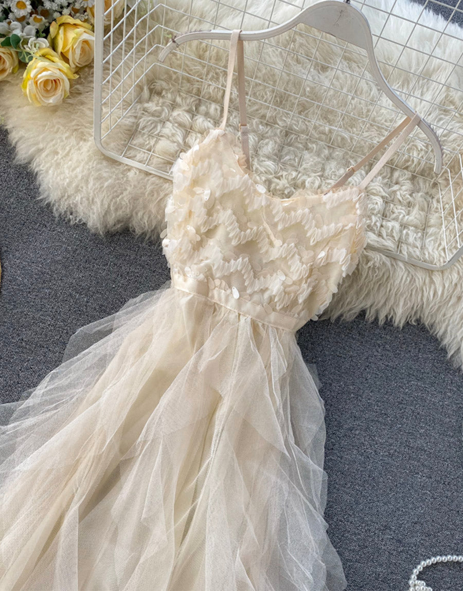 Robe d'été en tulle à paillettes champagne 1120
