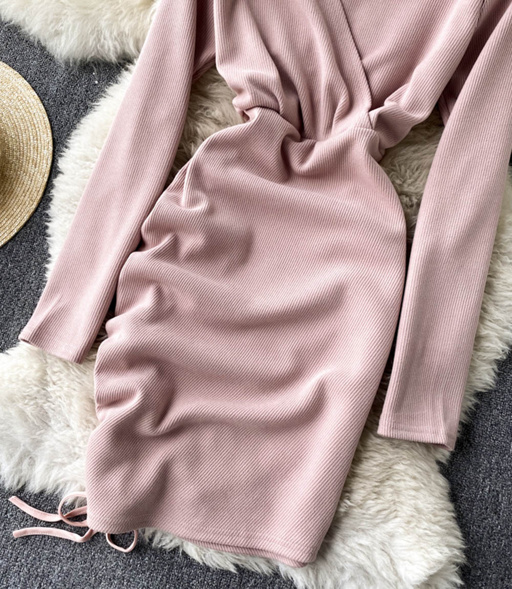 Stylish v neck long sleeve dress short dress  848