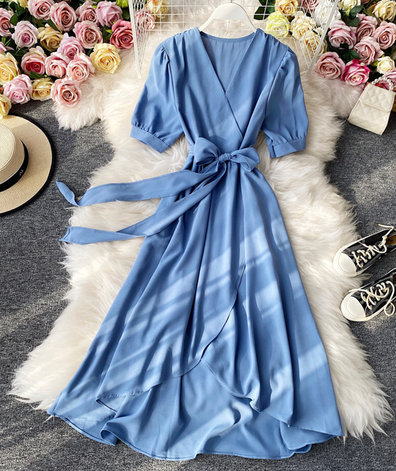 Simple v neck short sleeve dress fashion dress  939