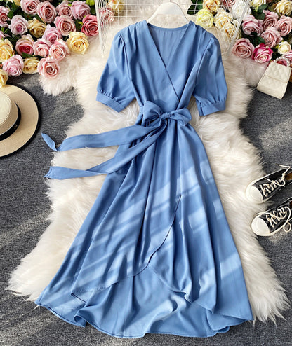 Simple v neck short sleeve dress fashion dress  939