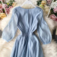 Simple A line v neck tulle dress women's dress  1059