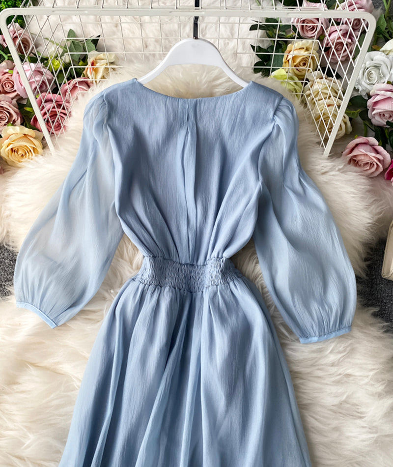 Simple A line v neck tulle dress women's dress  1059