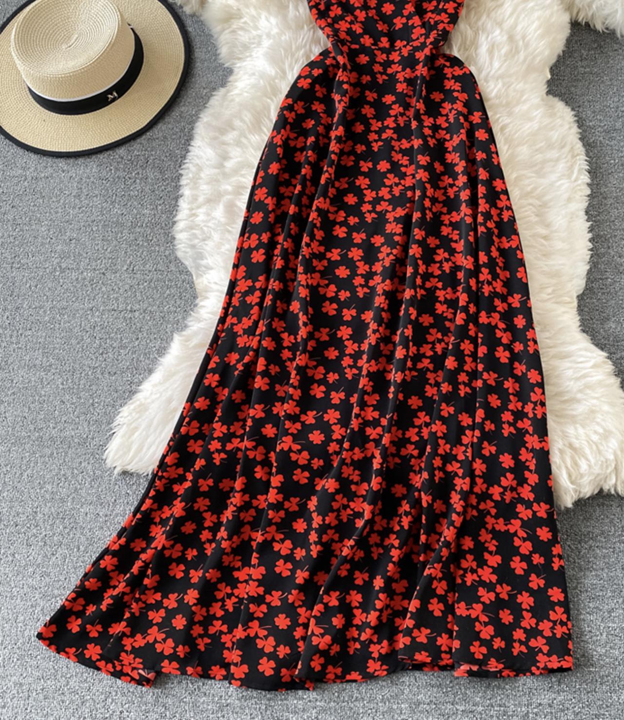 Stylish v neck floral dress  763
