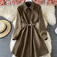 Simple A line long sleeve shirt dress  874
