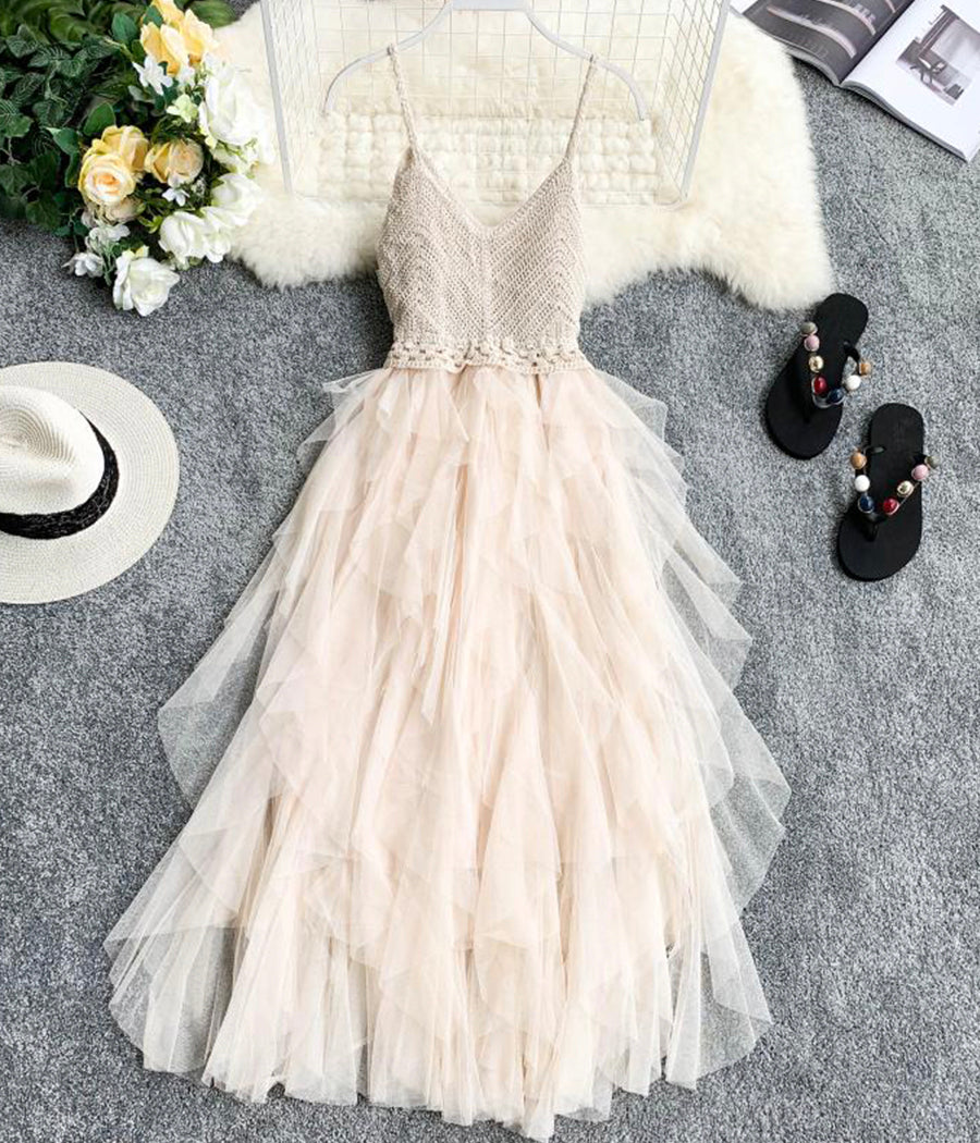 Spaghetti Straps Ruffle Midi Dress  1289