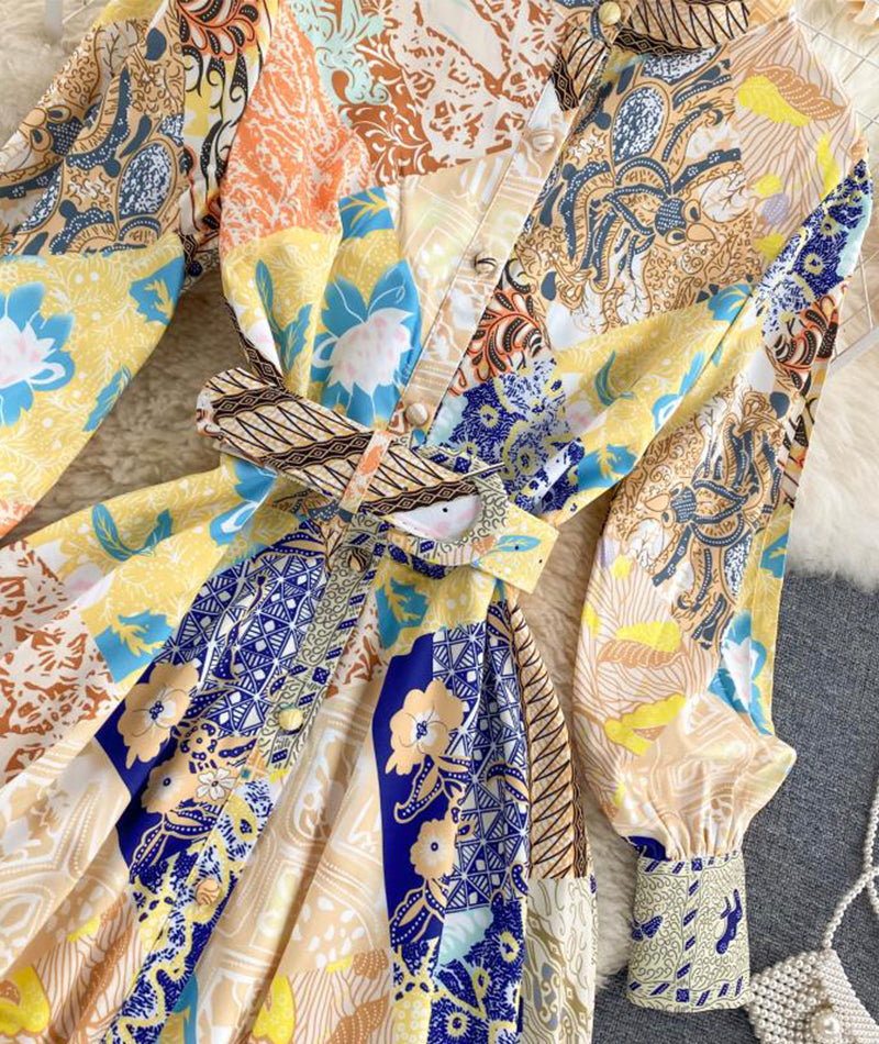 Robe imprimée à manches longues pour femme 1018 