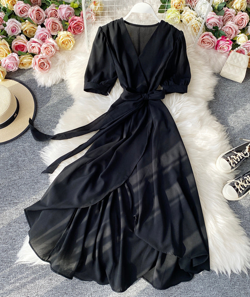 Simple v neck short sleeve dress fashion dress  939
