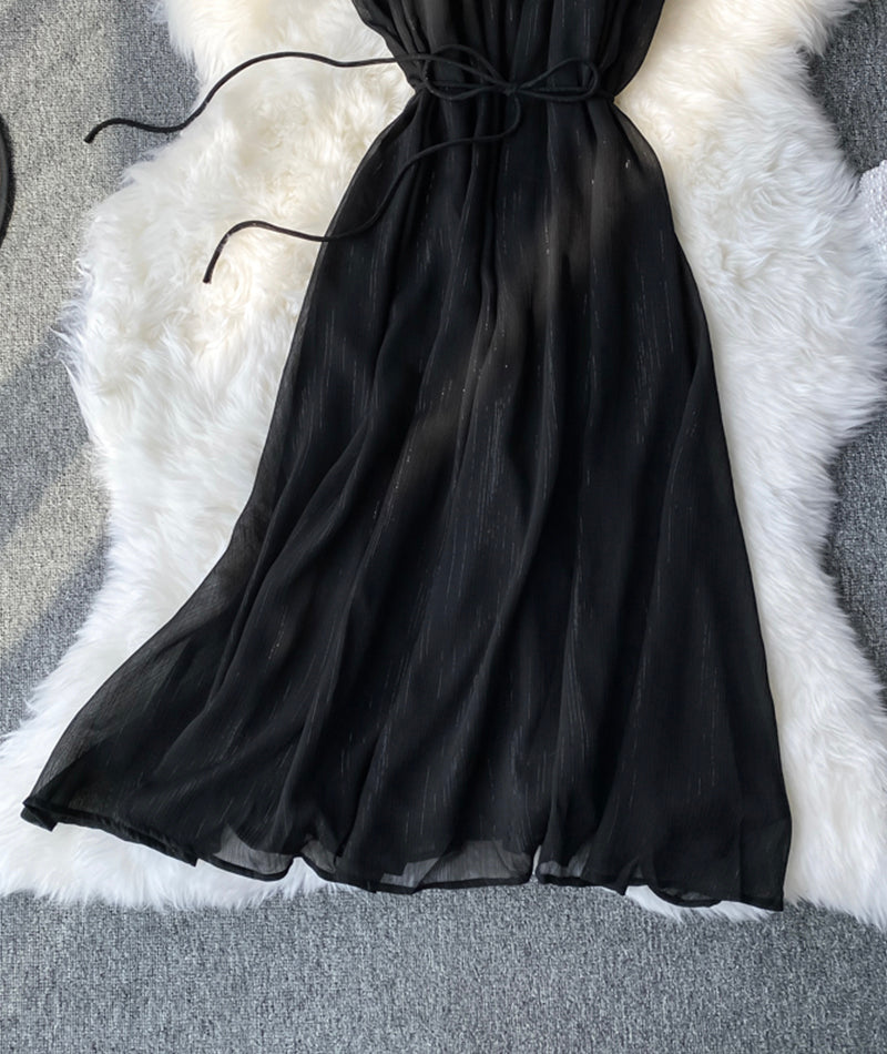 Black A line soft chiffon dress  1062