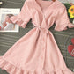 Retro v neck plaid dress women's dress  1202