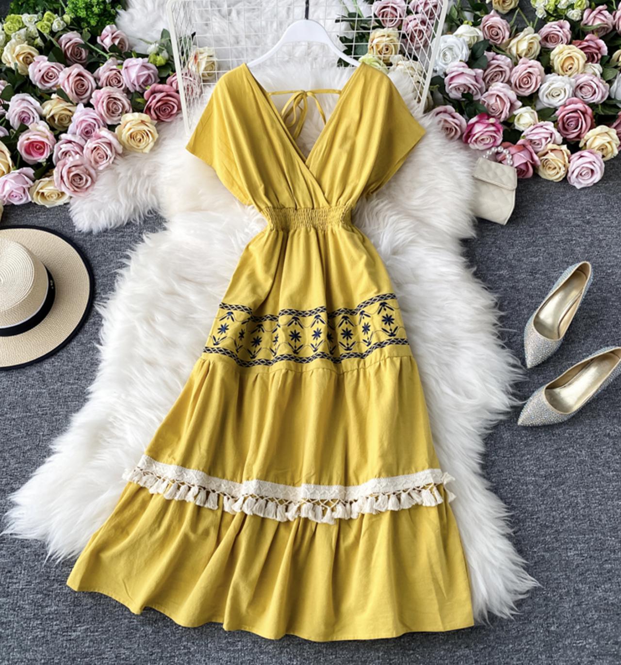 Cute v neck short dress fashion dress  701