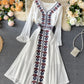 Stylish A line embroidery dress v neck chiffon dress  1016