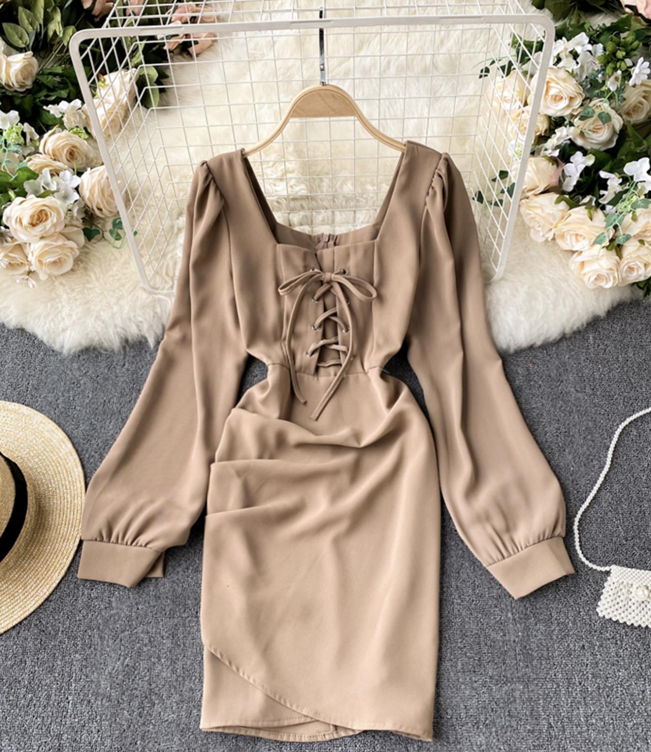 Cute long sleeve dress lace up dress  738