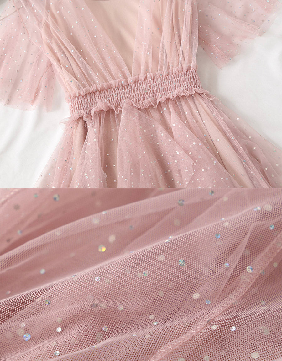 Robe d'été pour fille Robe trapèze en tulle à paillettes 1149