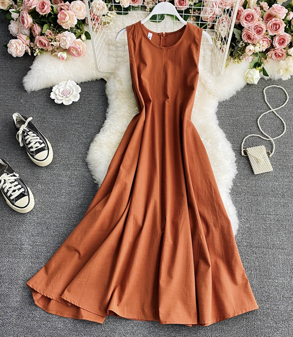 Einfaches A-Linien-Rundhalskleid Modekleid 841