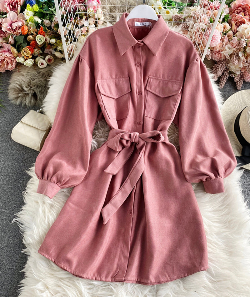 Robe chemise simple à manches longues 976