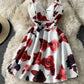 Cute A line floral dress short dress  774