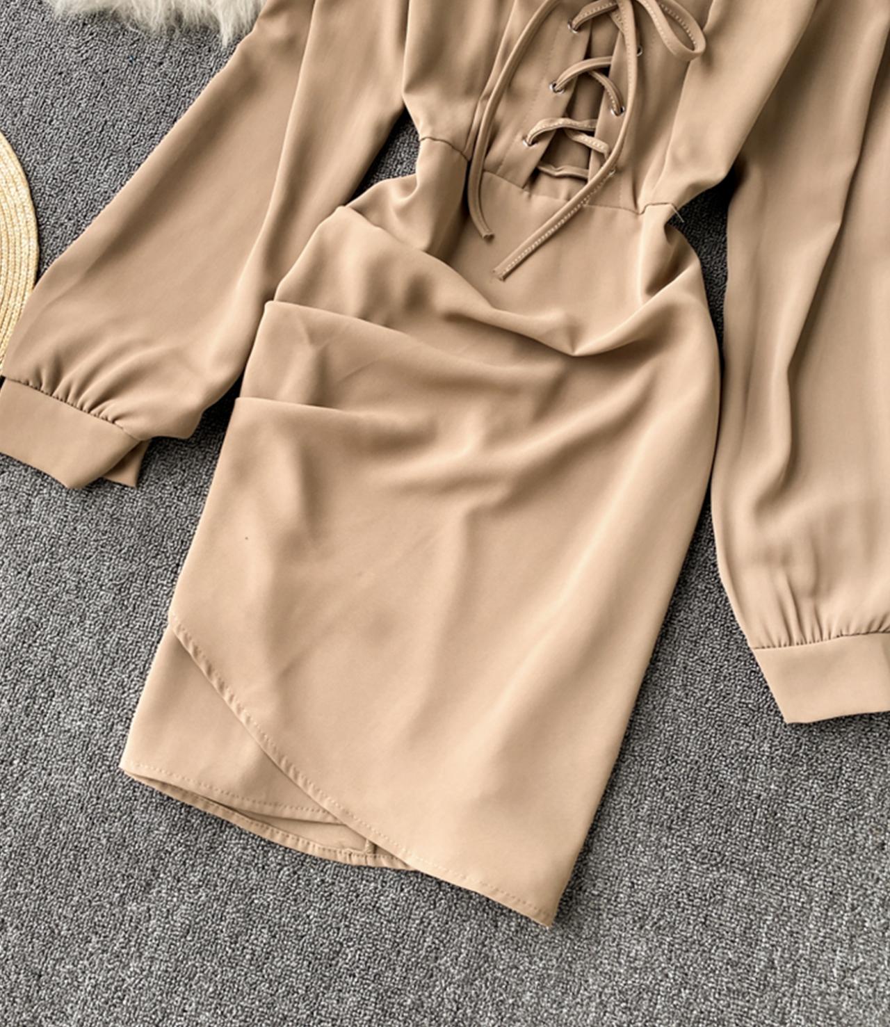 Cute long sleeve dress lace up dress  738