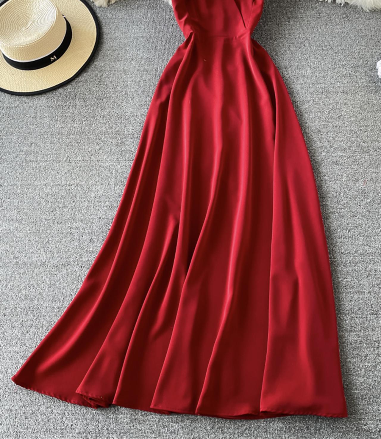 Simple A line v neck dress  764