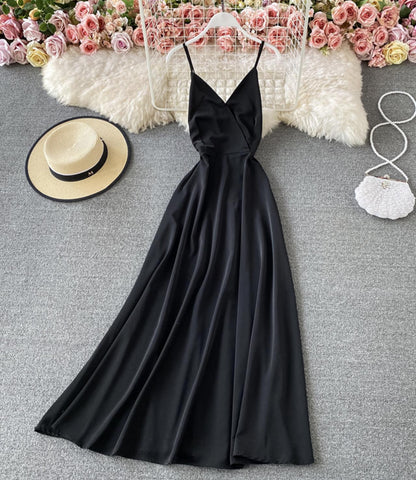 Simple A line v neck dress  764