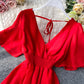 Red v neck short sleeves chiffon dress fashion dress  1065