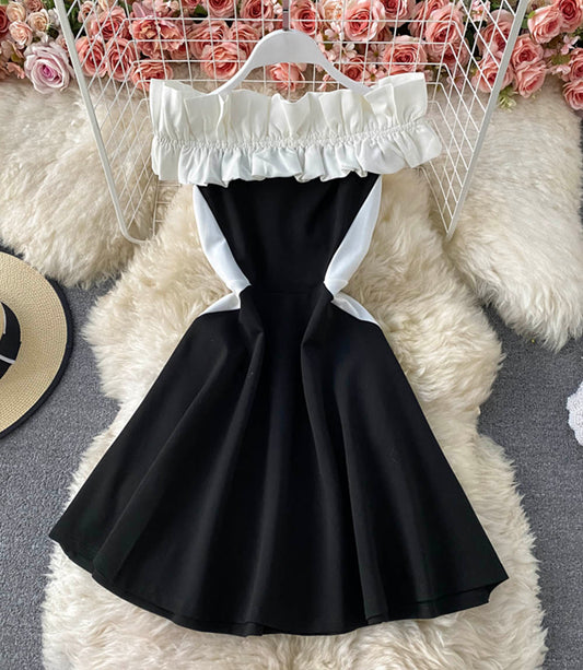 Süßes A-Linie kurzes Kleid schwarzes Kleid 855