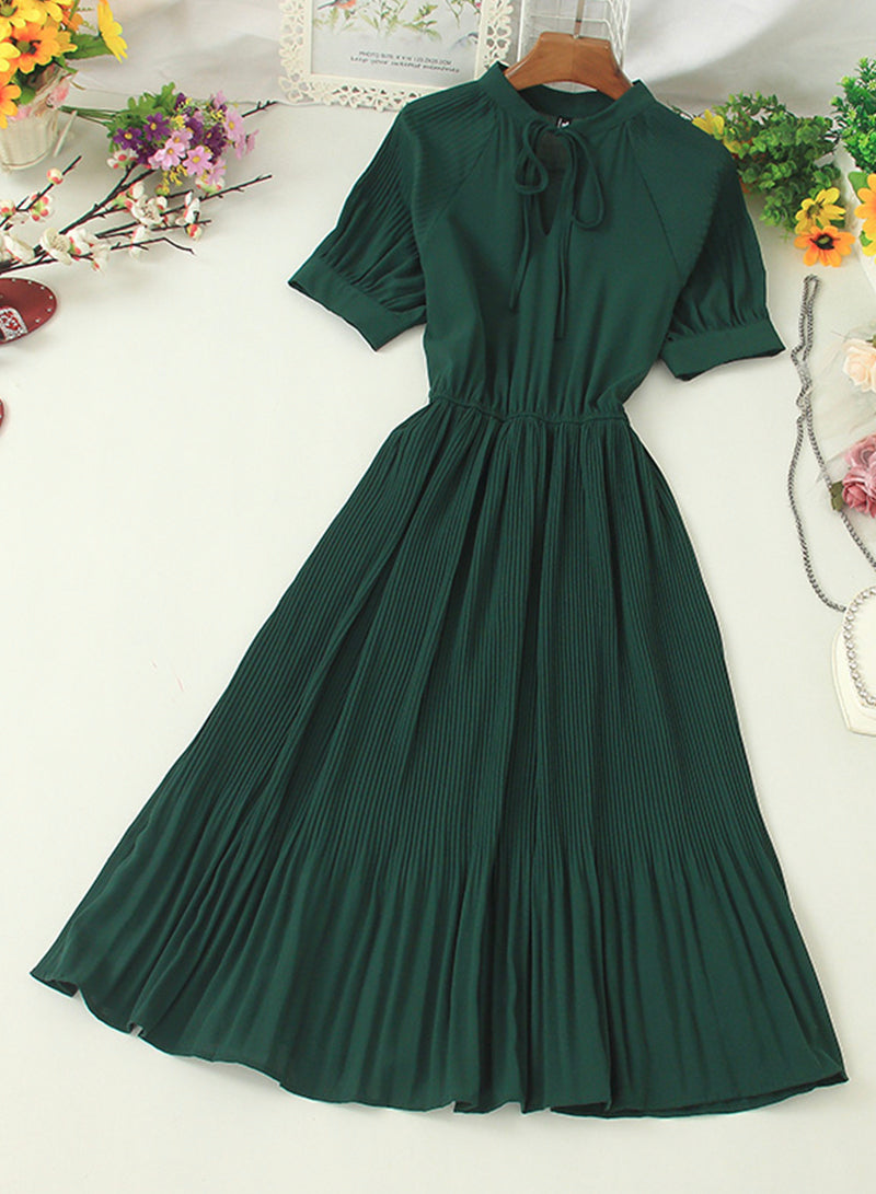 Simple A line pleated dress fashion girl short sleeve dress  1204
