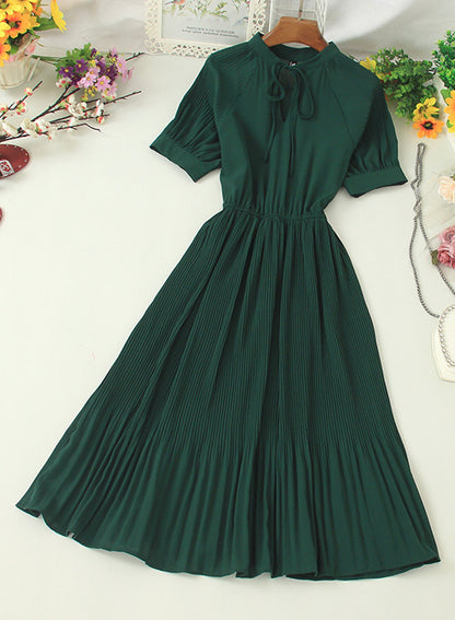 Simple A line pleated dress fashion girl short sleeve dress  1204